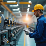 Technicien industriel inspectant une ligne de production automatisée