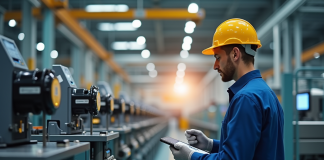 Technicien industriel inspectant une ligne de production automatisée