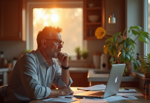 Employe de bureau pensif au lever du soleil