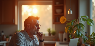 Employe de bureau pensif au lever du soleil