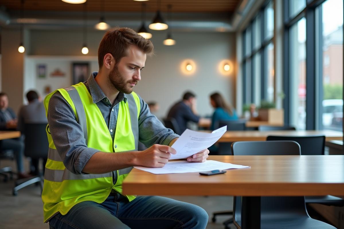 Jeune homme au vestiaire de travail dans un bureau animé